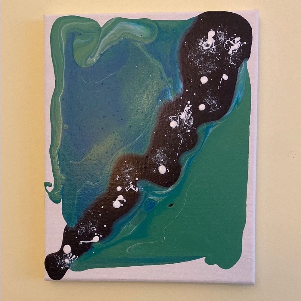 Abstract Green and Black Canvas Art 8”x10”